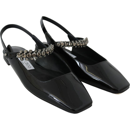 Jimmy Choo Black Patent Leather Mahdis Flat Shoes