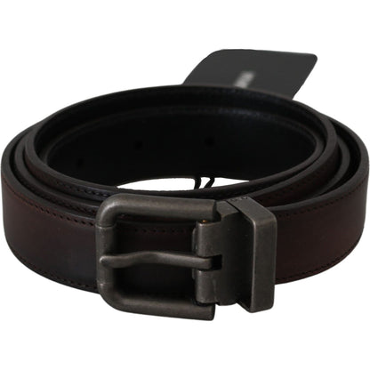 Dolce & Gabbana Solid Brown Leather Gray Buckle Belt