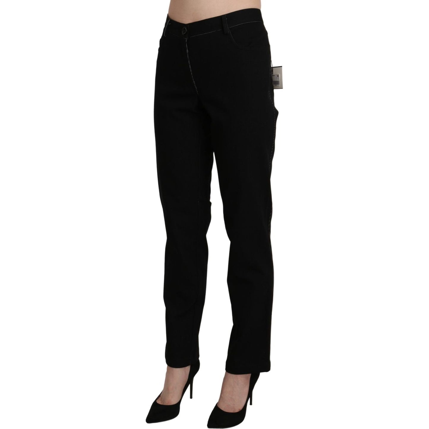 BENCIVENGA Elegant High Waist Straight Black Trousers Jeans & Pants BENCIVENGA