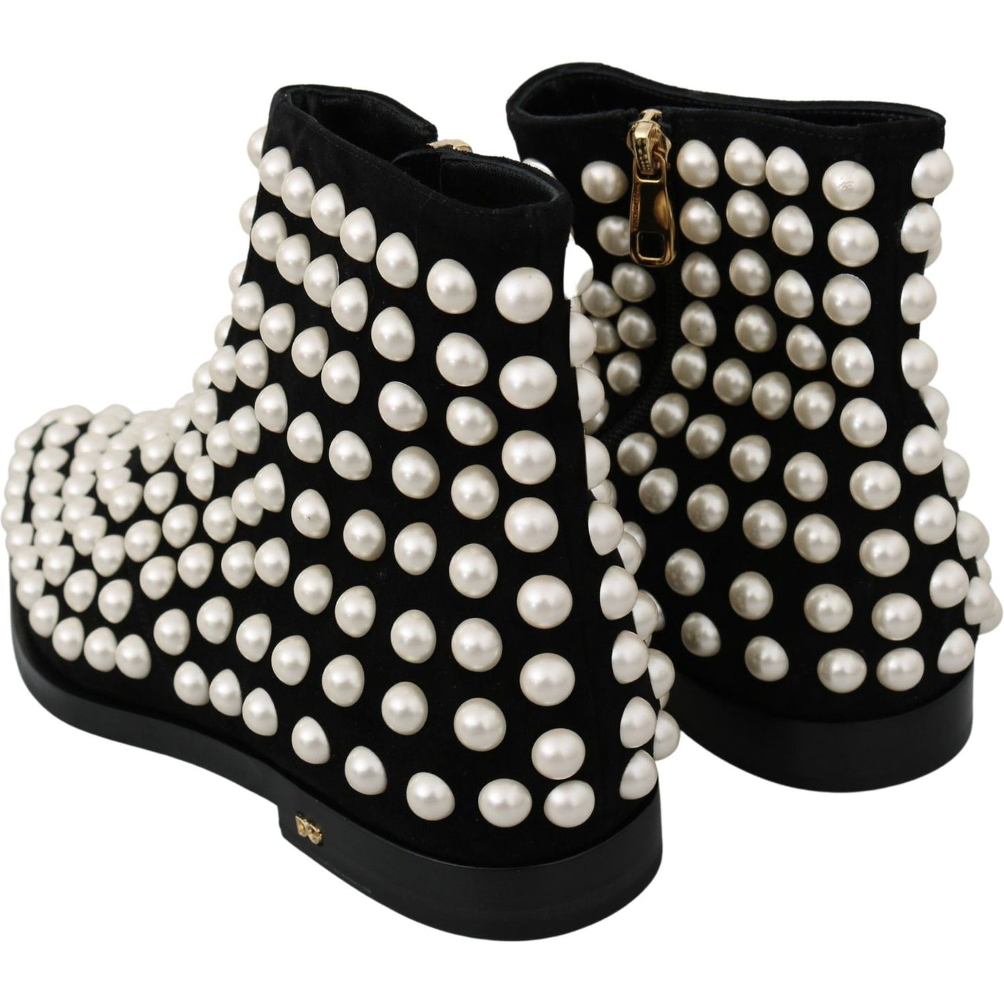 Dolce & Gabbana Chic Black Suede Ankle Boots with Pearls Dolce & Gabbana