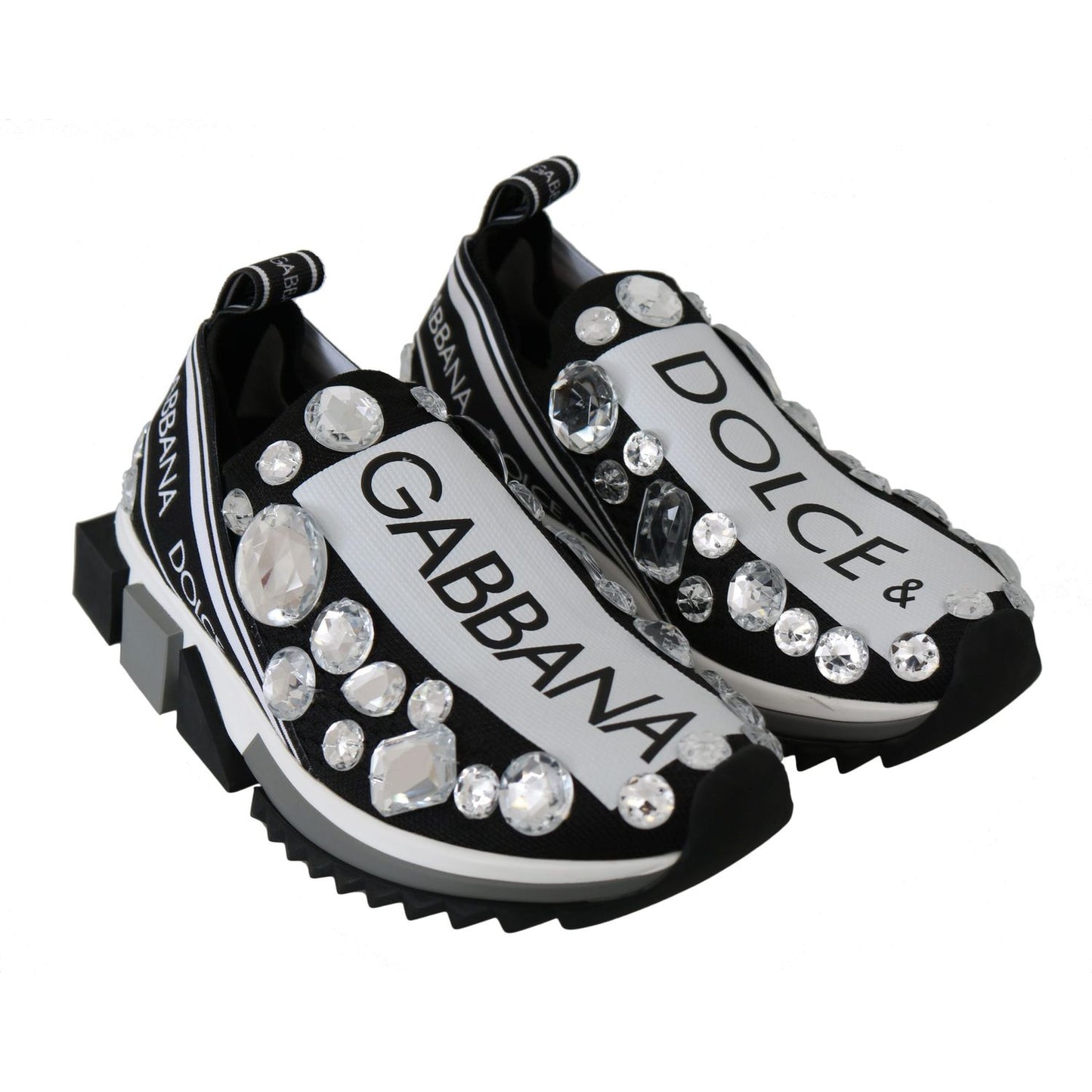 Dolce & Gabbana Chic Monochrome Crystal Studded Sneakers Dolce & Gabbana