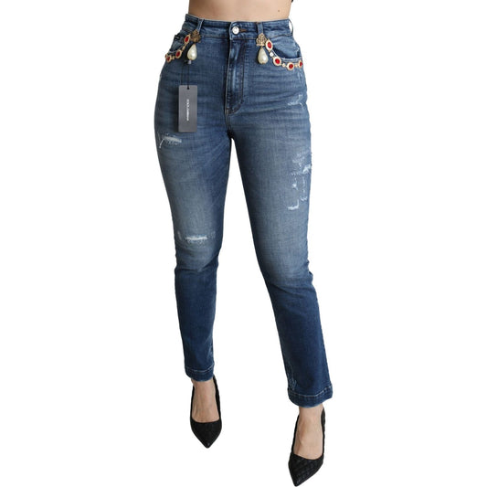 Dolce & Gabbana Enchanted Crystal Studded Blue Jeans Dolce & Gabbana