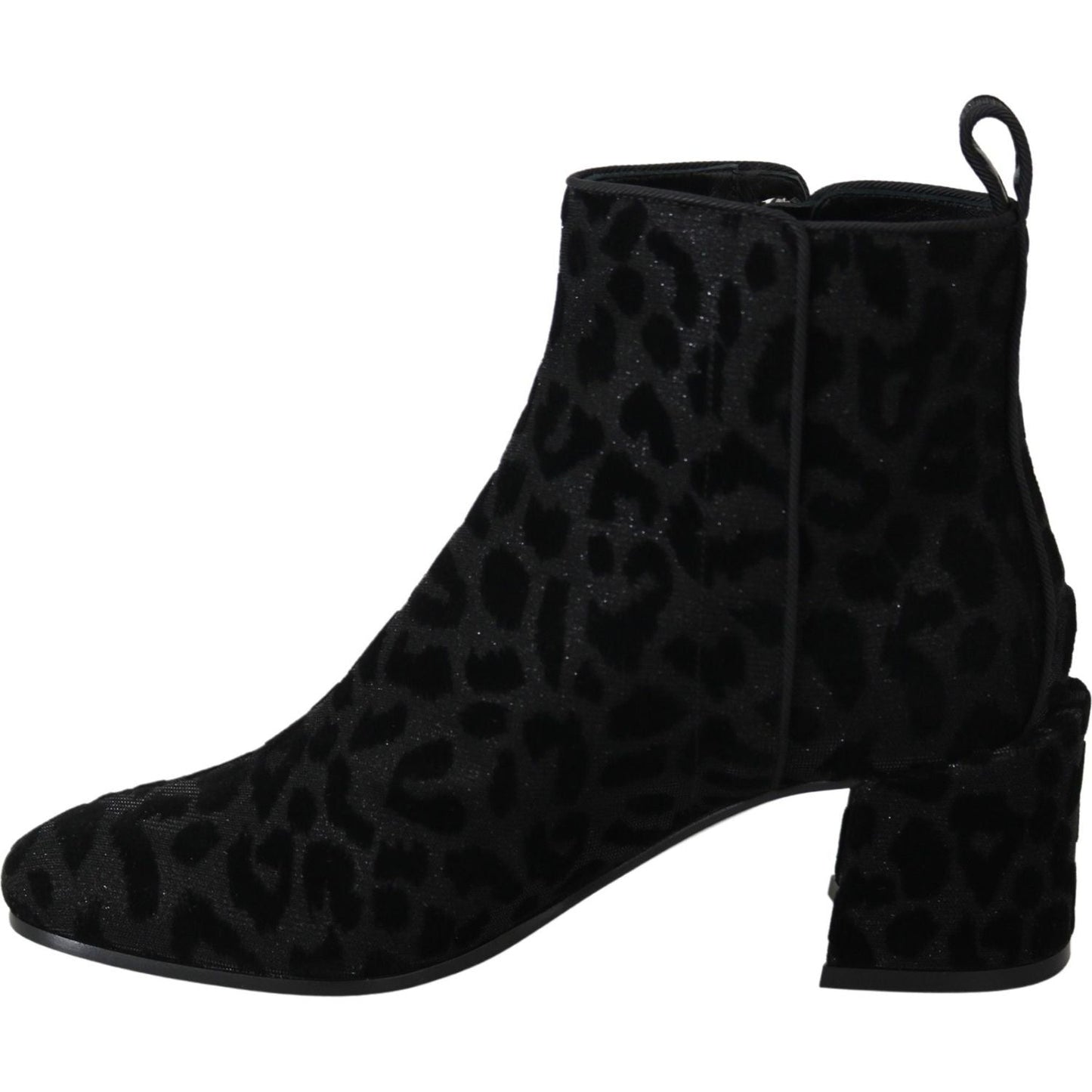 Dolce & Gabbana Black Leopard Short Boots Zipper Shoes