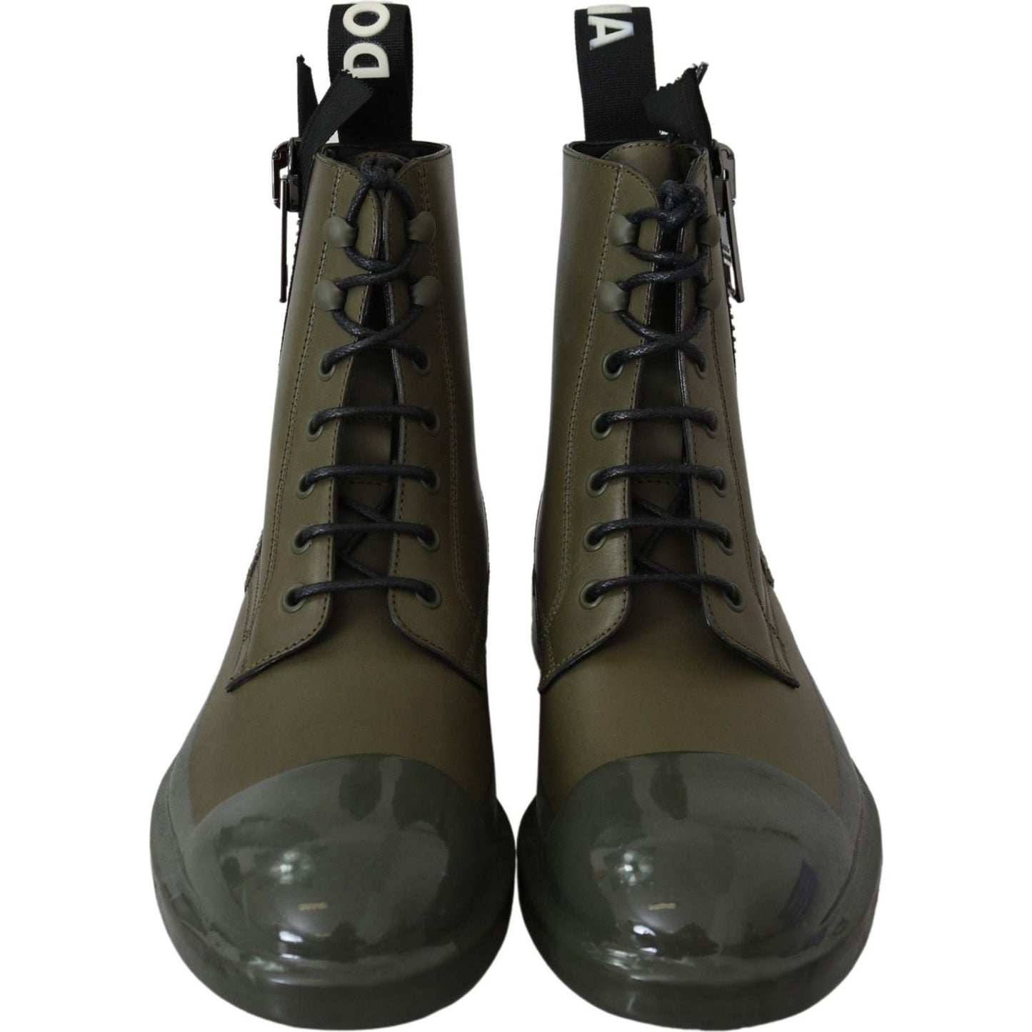 Dolce & Gabbana Chic Military Green Leather Ankle Boots Dolce & Gabbana