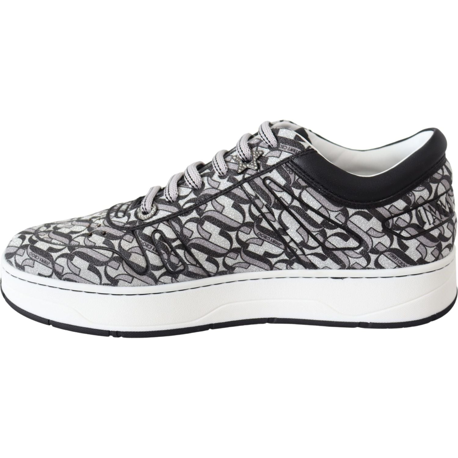 Jimmy Choo Silver Black Glitter Hawaii Sneakers
