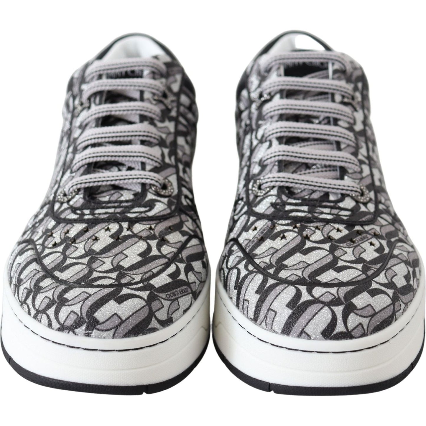 Jimmy Choo Silver Black Glitter Hawaii Sneakers