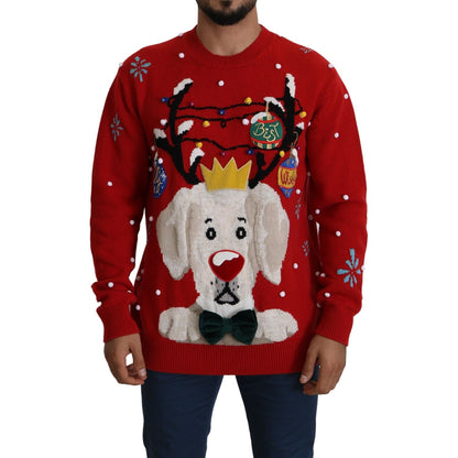 Dolce & Gabbana Red Christmas Dog Pullover Cashmere Sweater Dolce & Gabbana