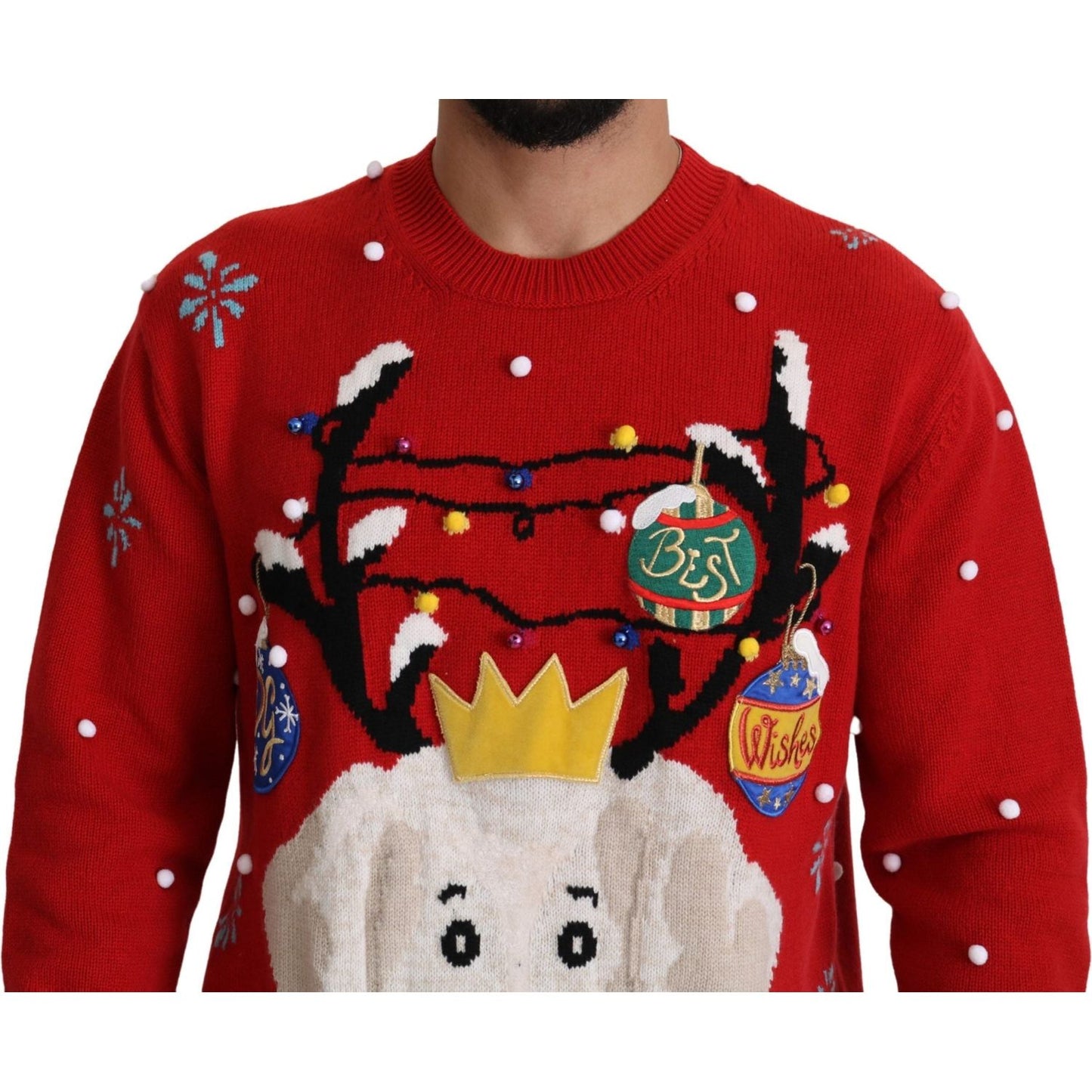 Dolce & Gabbana Red Christmas Dog Pullover Cashmere Sweater Dolce & Gabbana