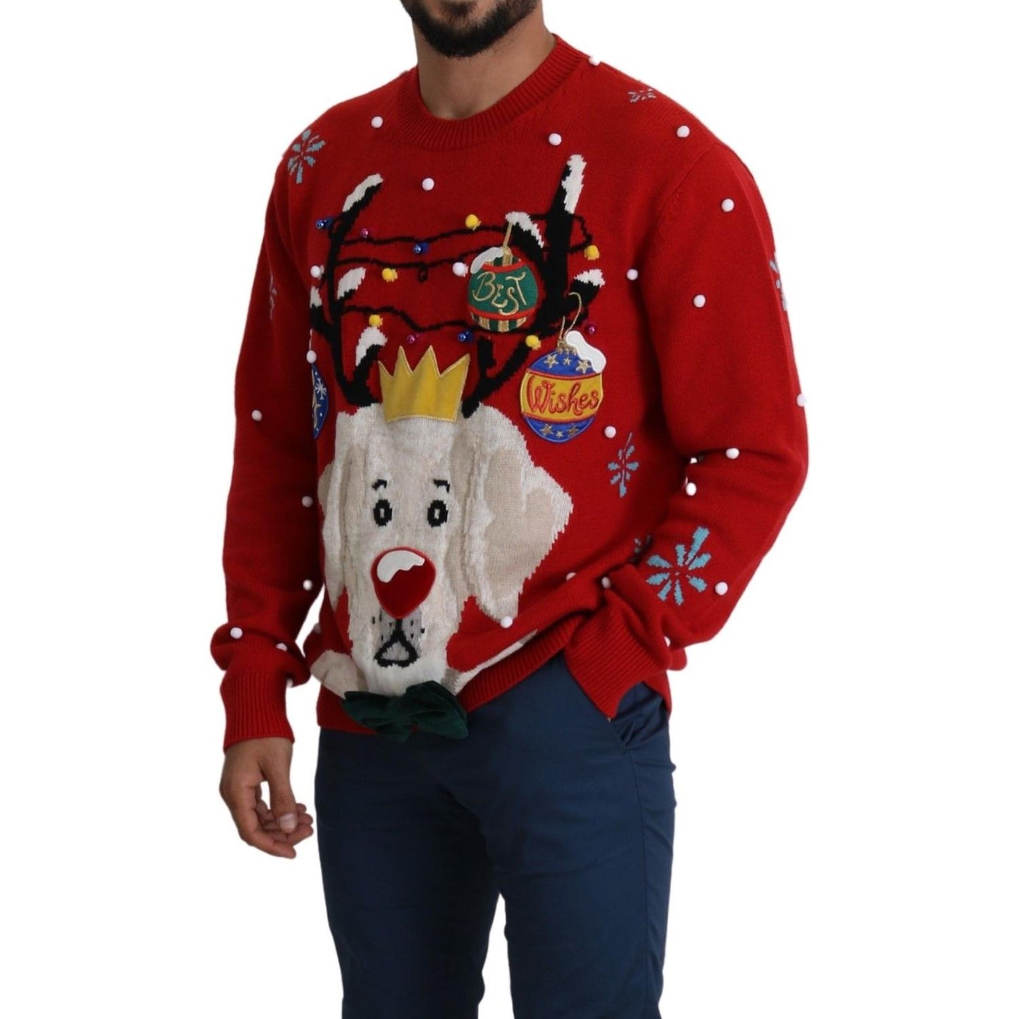 Dolce & Gabbana Red Christmas Dog Pullover Cashmere Sweater Dolce & Gabbana