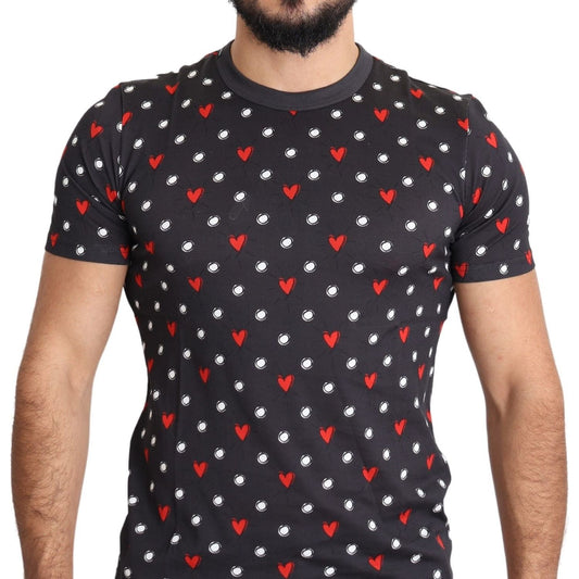 Dolce & Gabbana Dark Gray Hearts Print Cotton Men T-shirt Dolce & Gabbana