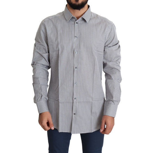 Dolce & Gabbana Black White Checkered GOLD Dress Cotton Shirt Dolce & Gabbana