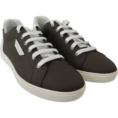 Dolce & Gabbana White Green Leather Low Top Sneakers Shoes