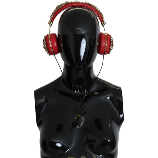 Dolce & Gabbana Exquisite Red Crystal Leather Headphones Dolce & Gabbana