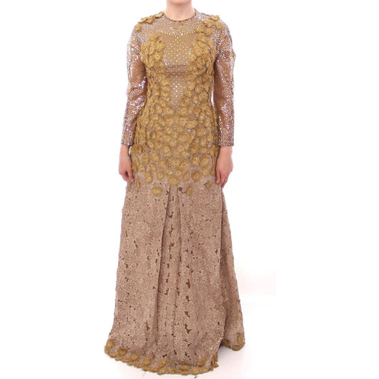 Lanre Da Silva Ajayi Exquisite Gold Lace Maxi Dress with Crystals Lanre Da Silva Ajayi