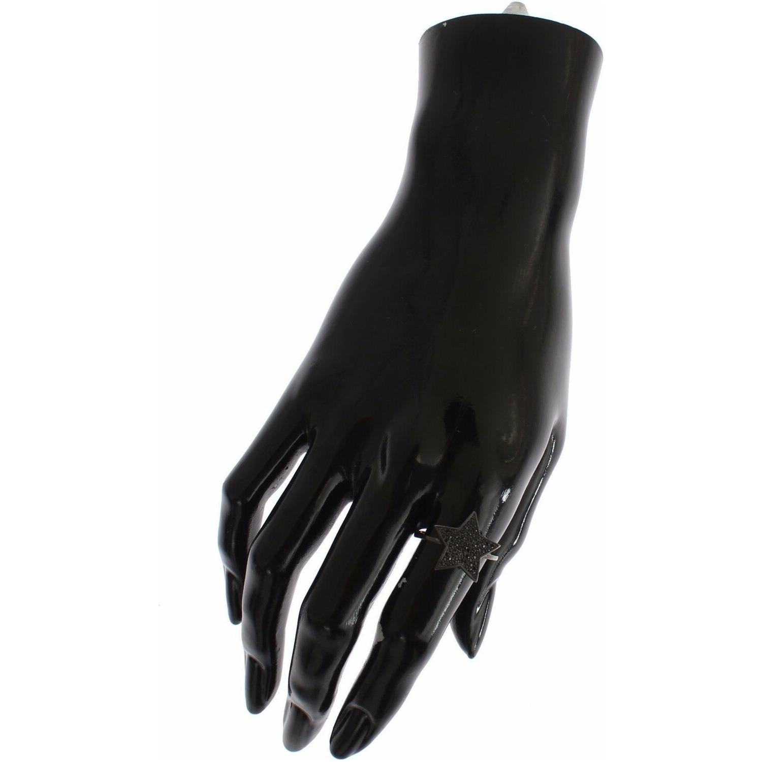 Nialaya Black CZ Star 925 Silver Womens Ring