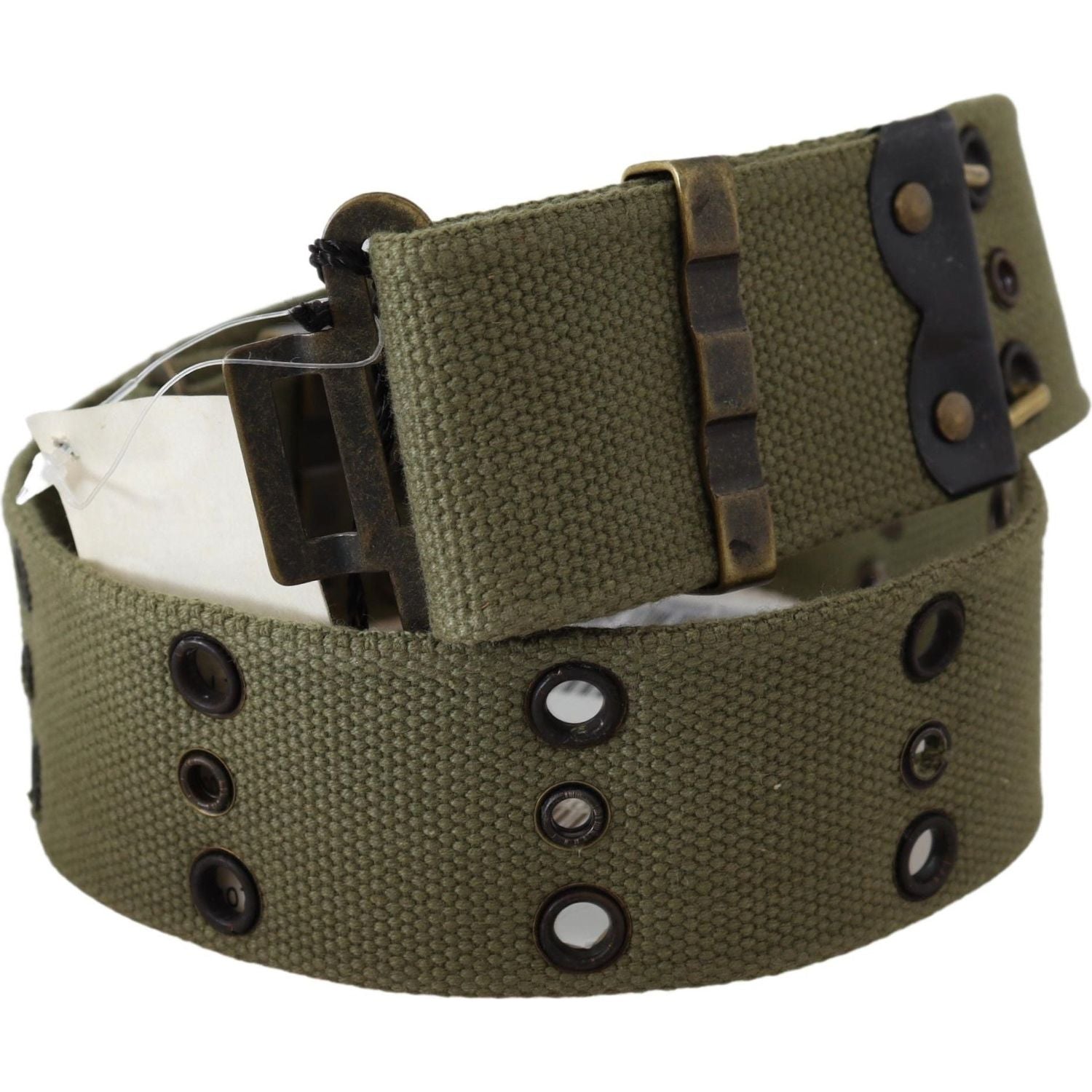 Ermanno Scervino Green 100% Cotton Rustic Bronze Buckle Belt