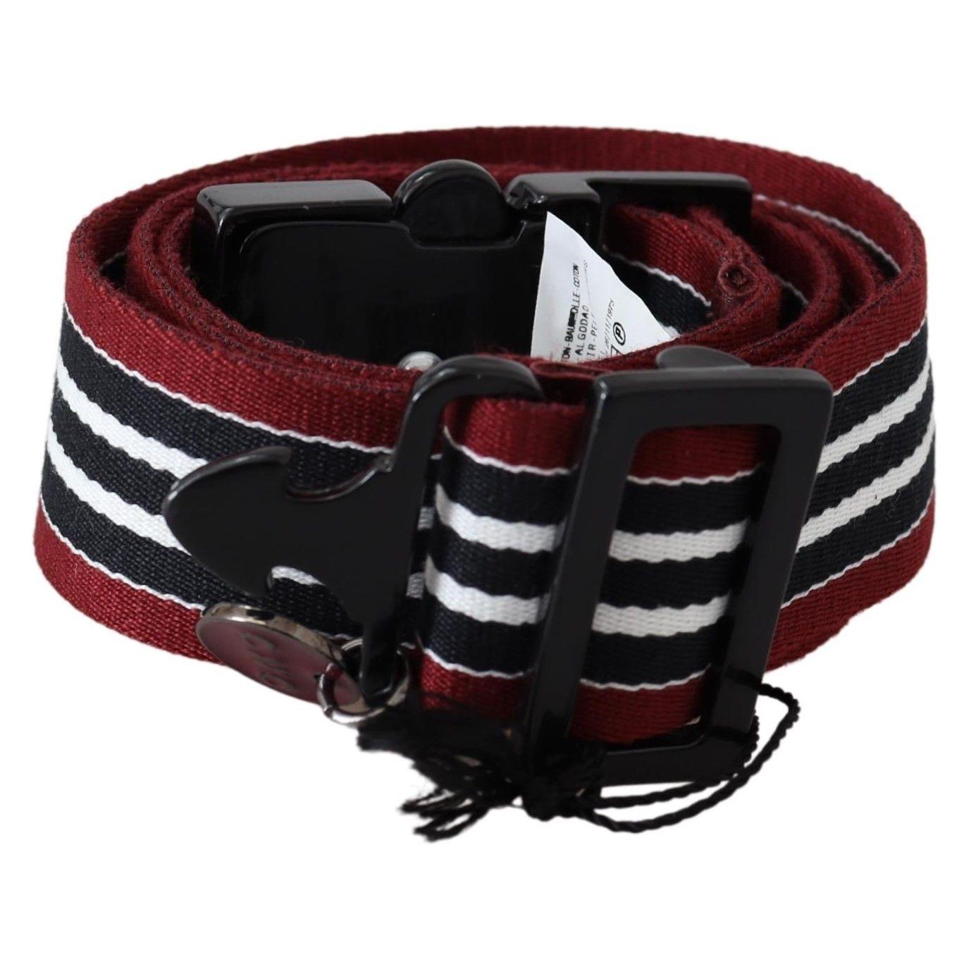 Costume National Maroon Black Stripe Silver Black Buckle Belt