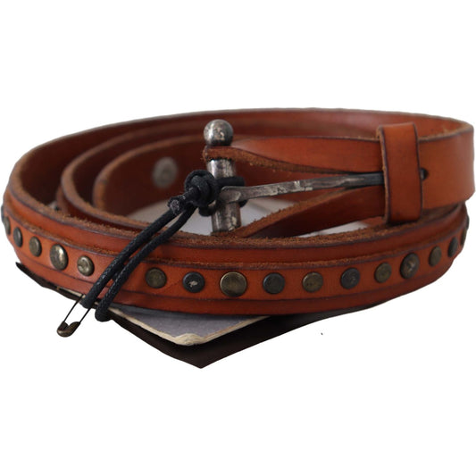 Scervino Street Brown Genuine Leather Rustic Silver Buckle Belt