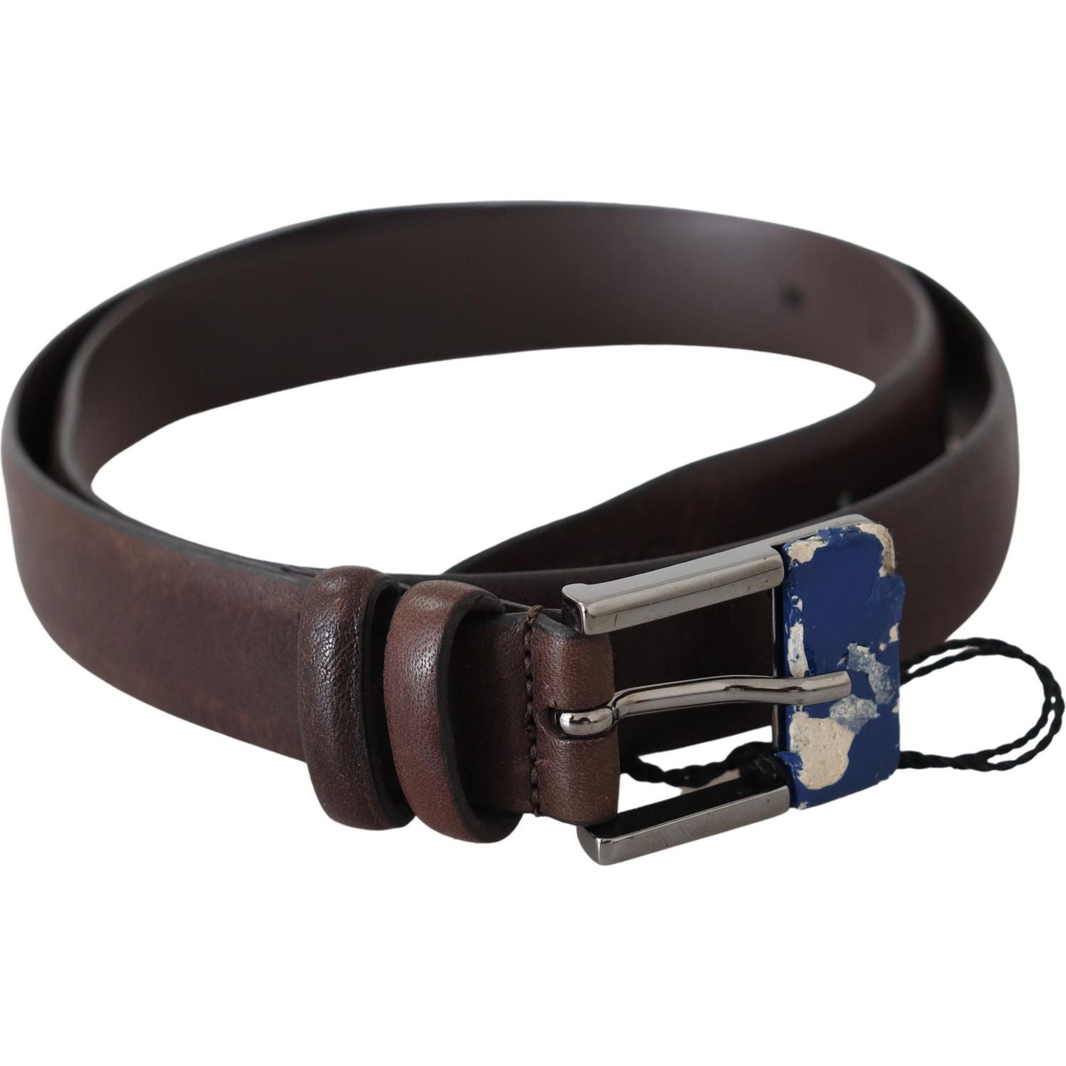 Costume National Brown Genuine Leather Silver Buckle Belt