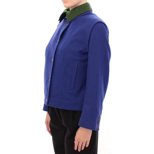 Andrea Incontri Elegant Blue Wool Jacket with Removable Collar Coats & Jackets Andrea Incontri