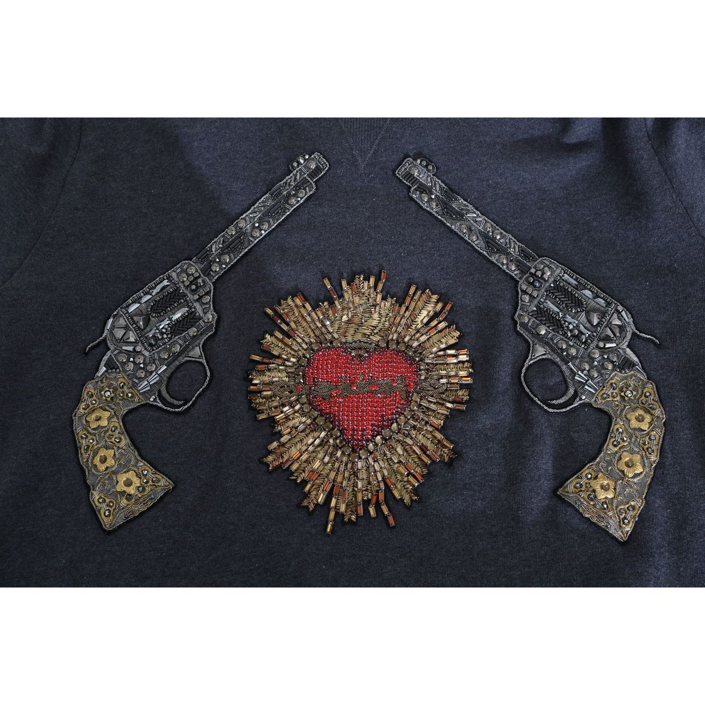 Dolce & Gabbana Gray Hooded Red Crystal Heart Gun Sweater