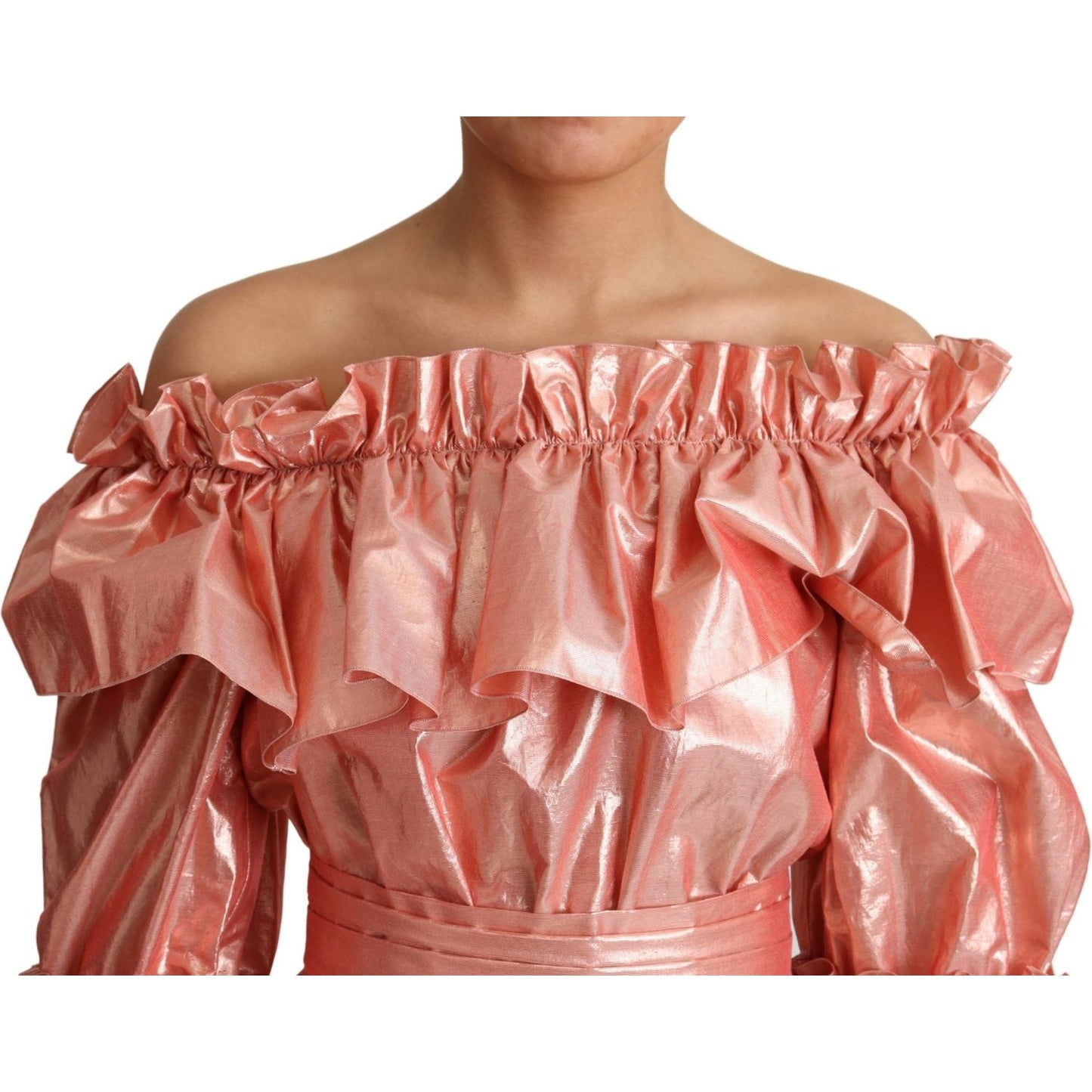 Dolce & Gabbana Pink Metallic Ruffled Gown Elegance Dolce & Gabbana