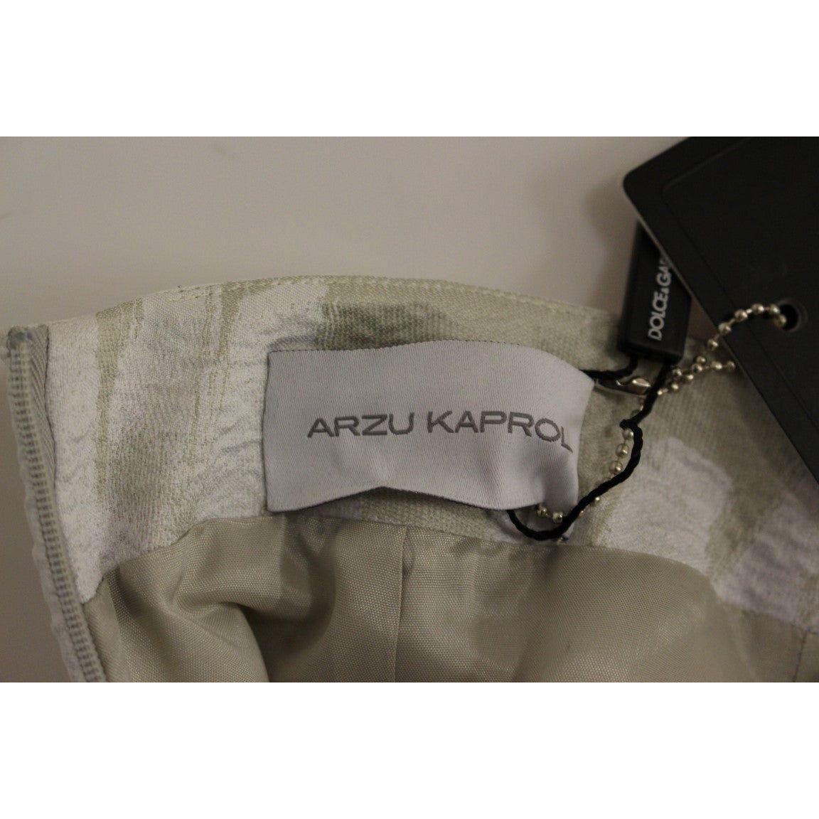 Arzu Kaprol Elegant Pencil Skirt in White and Gray Tones Arzu Kaprol