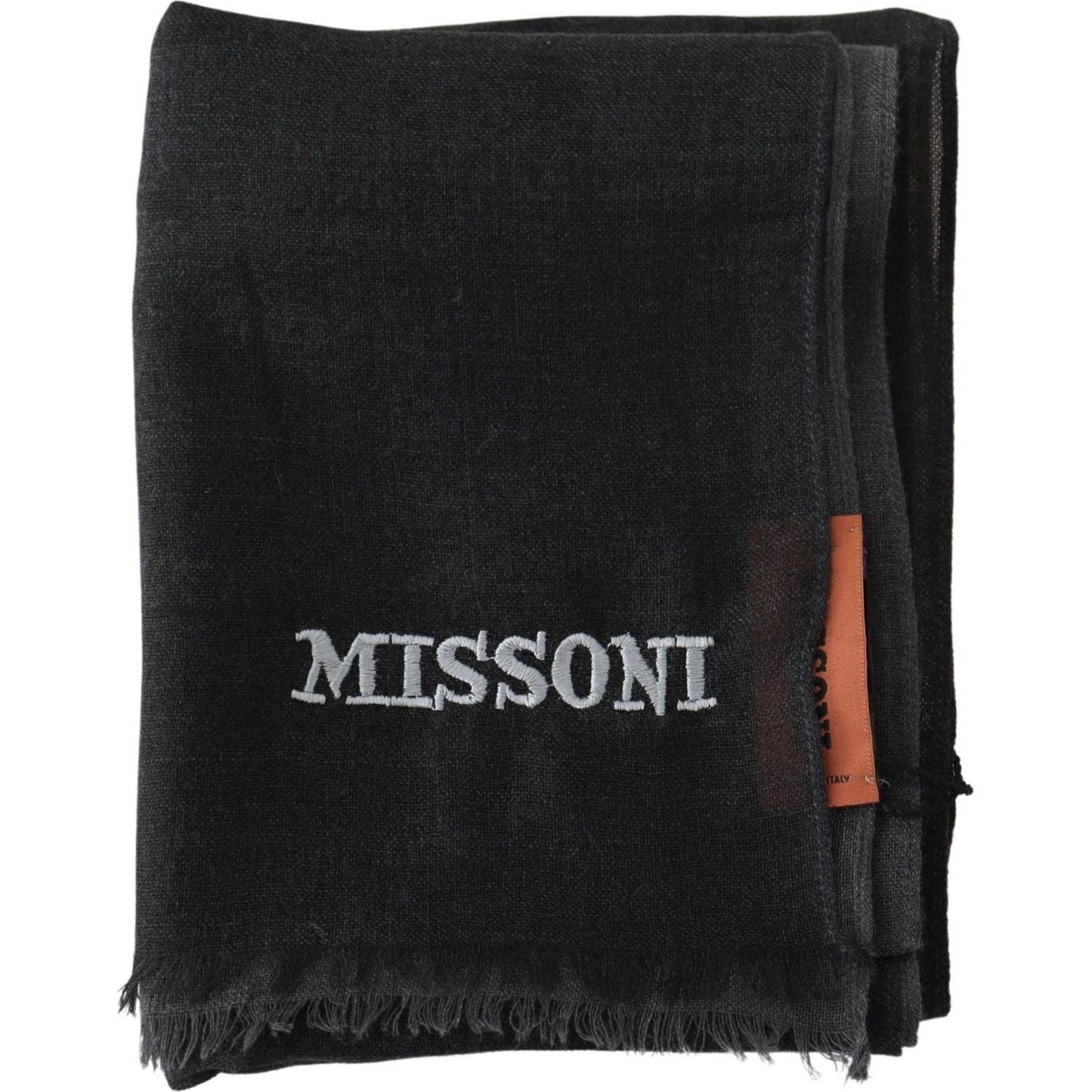 Missoni Elegant Black Wool Scarf with Embroidered Logo Missoni