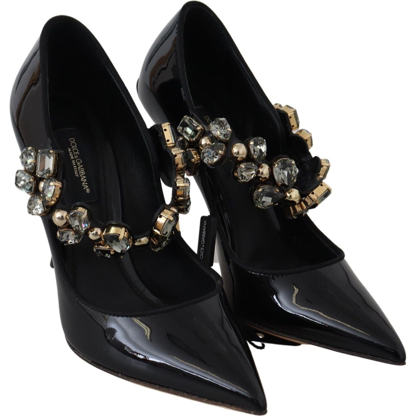 Dolce & Gabbana Elegant Black Leather Crystal Pumps Dolce & Gabbana