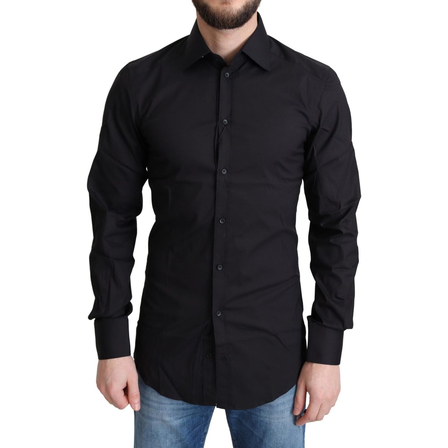 Dolce & Gabbana Elegant Black Gold Slim Fit Dress Shirt Dolce & Gabbana