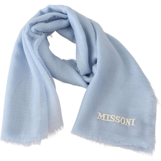 Missoni Elegant Light-Blue Cashmere Scarf with Fringes Missoni