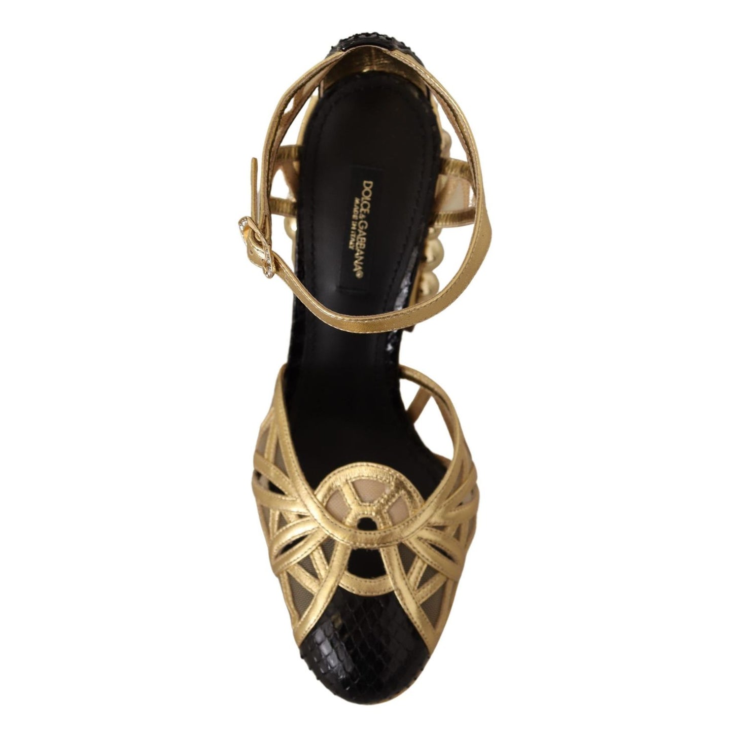 Dolce & Gabbana Black Gold Leather Studded Ankle Straps Shoes
