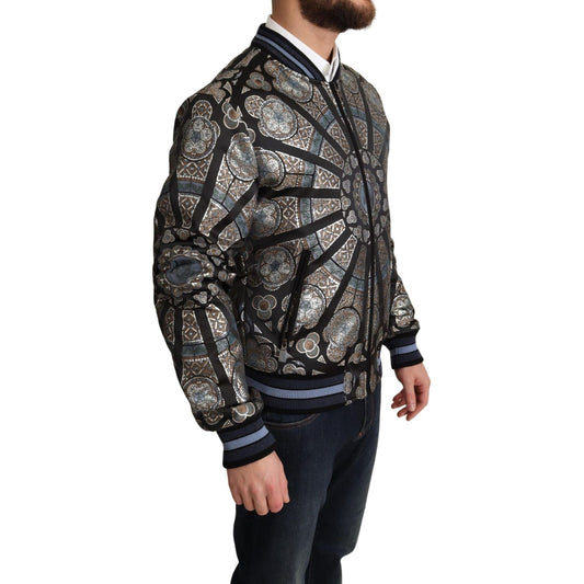 Dolce & Gabbana Elegant Jacquard Bomber Jacket in Blue Dolce & Gabbana