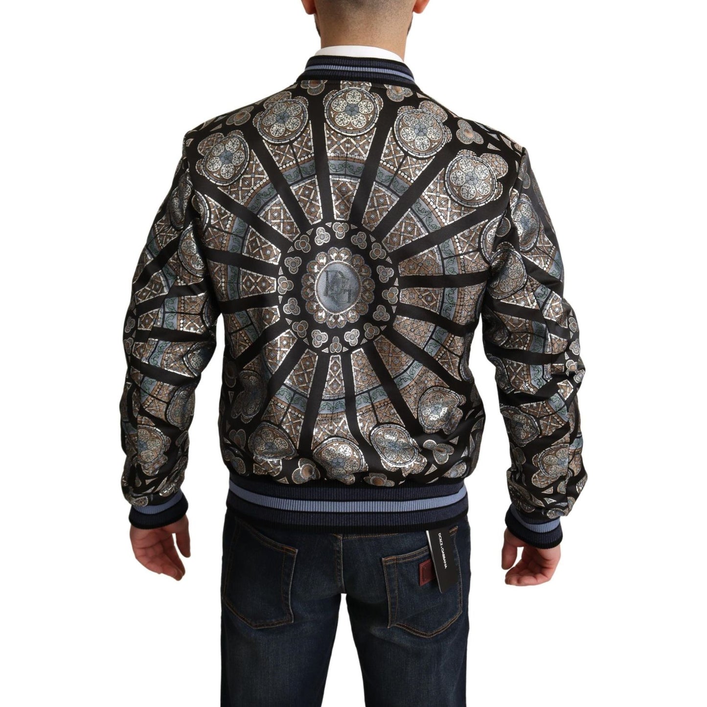 Dolce & Gabbana Elegant Jacquard Bomber Jacket in Blue Dolce & Gabbana