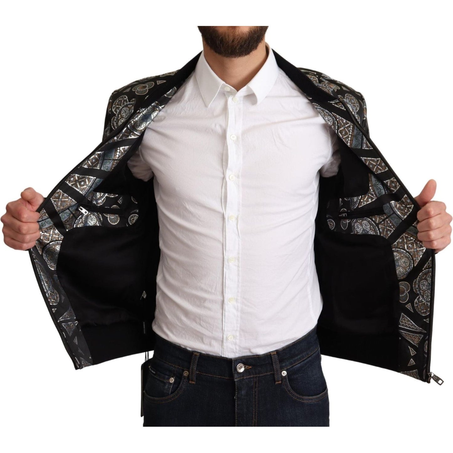 Dolce & Gabbana Elegant Jacquard Bomber Jacket in Blue Dolce & Gabbana