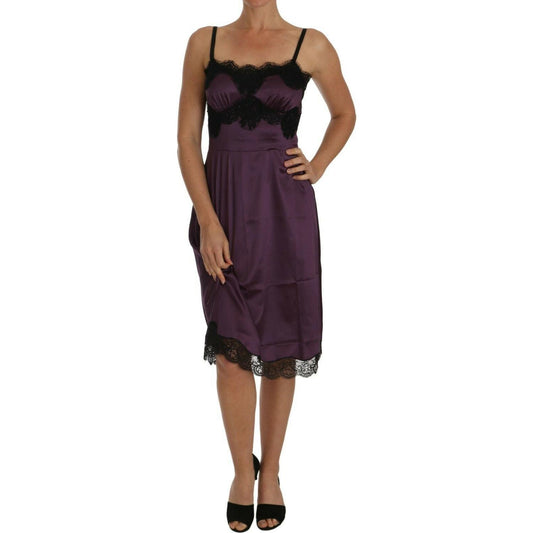 Dolce & Gabbana Elegant Purple Silk Lace Chemise Dress Dolce & Gabbana