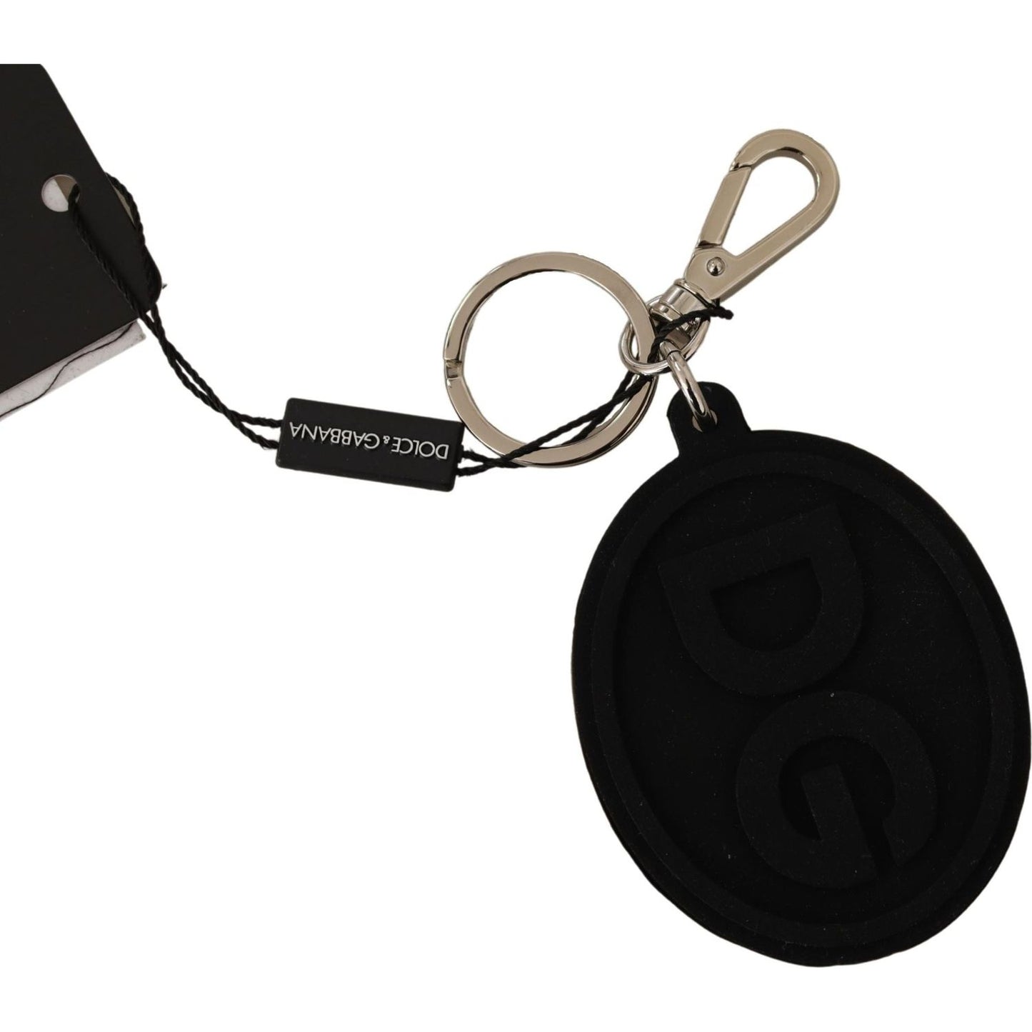 Dolce & Gabbana Black Rubber DG Logo Silver Brass Metal Keychain