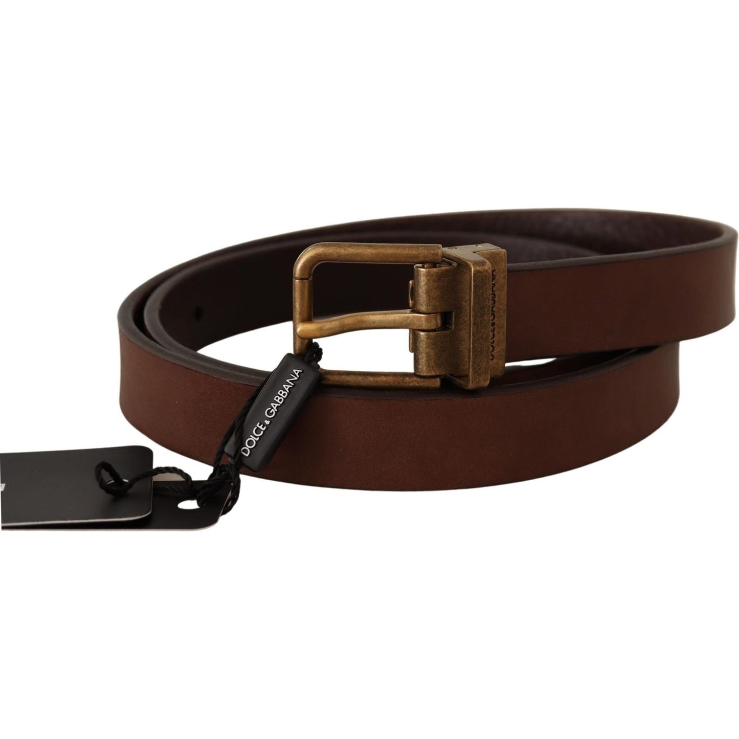 Dolce & Gabbana Elegant Brown Leather Belt with Gold Buckle Dolce & Gabbana