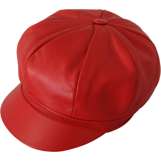 Chic Red Leather Cabbie Cap