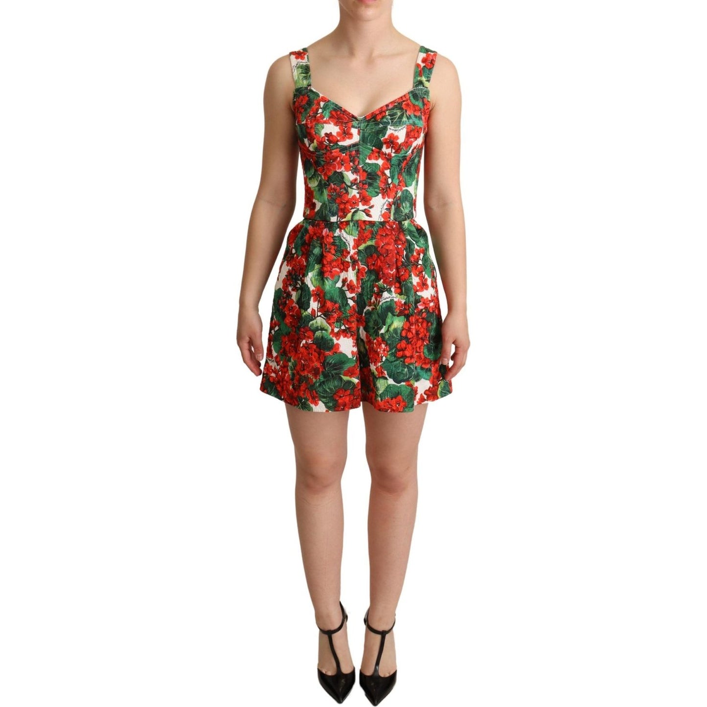 Dolce & Gabbana Chic Red Geranium Print Sleeveless Jumpsuit WOMAN DRESSES Dolce & Gabbana