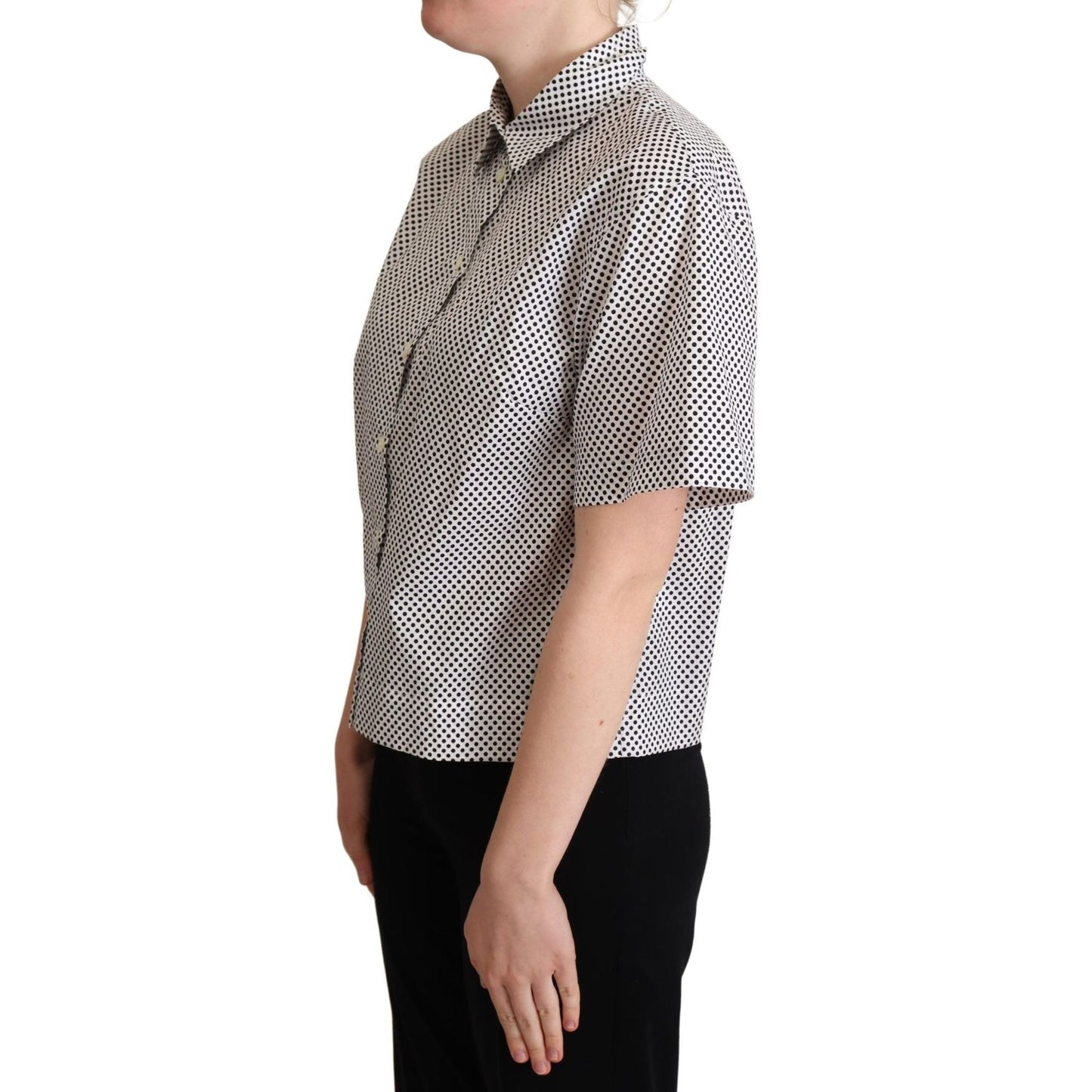 Dolce & Gabbana Black Polka Dot Collared Shirt White