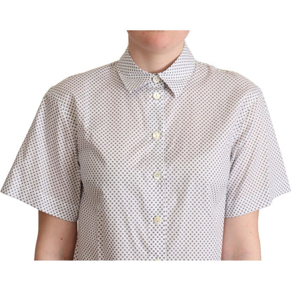 Dolce & Gabbana White Gray Polka Dots Collared Button Shirt