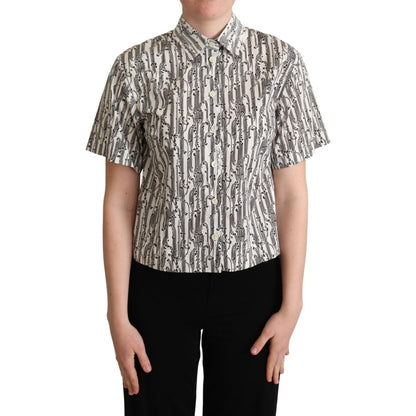 Dolce & Gabbana White Floral Collared Blouse Shirt
