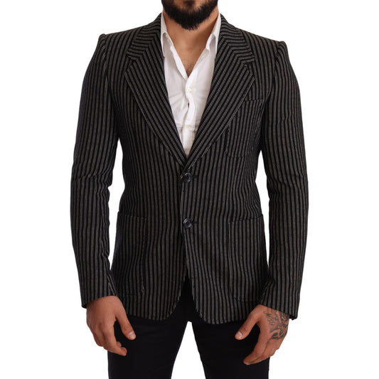 Dolce & Gabbana Elegant Black Striped Virgin Wool Blazer Dolce & Gabbana