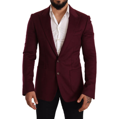 Dolce & Gabbana Maroon Cashmere Slim Fit Coat Jacket Blazer