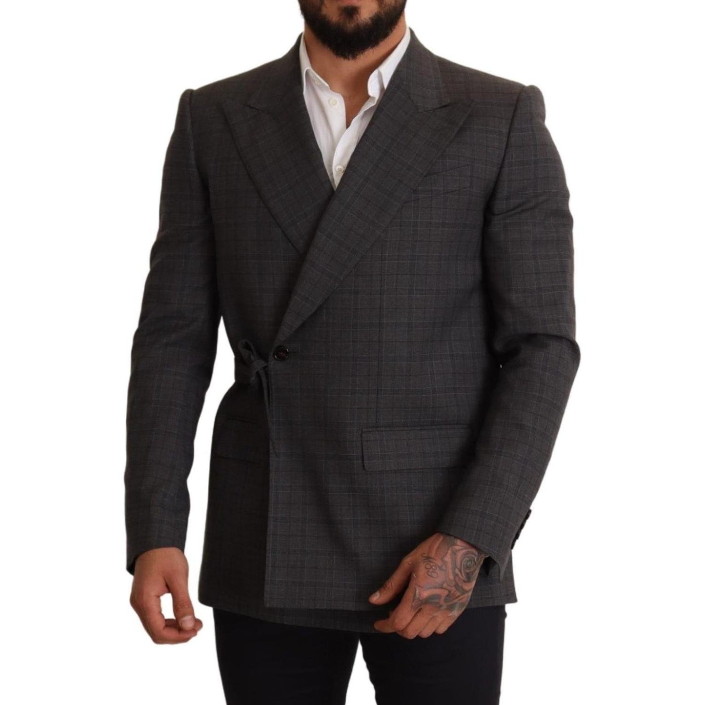 Dolce & Gabbana Chic Gray Check Martini Slim Fit Double-Breasted Blazer Dolce & Gabbana