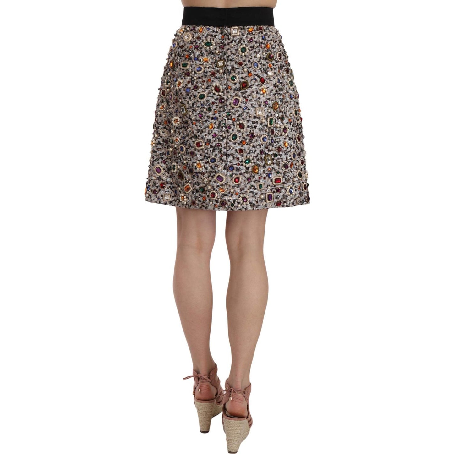 Dolce & Gabbana Silver Embellished High Waist Mini Skirt WOMAN SKIRTS Dolce & Gabbana