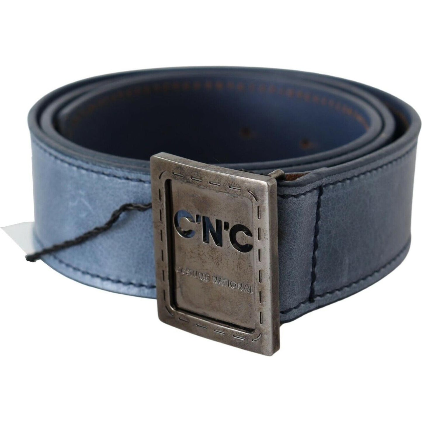 Costume National Blue Normal Leather Logo Buckle Belt