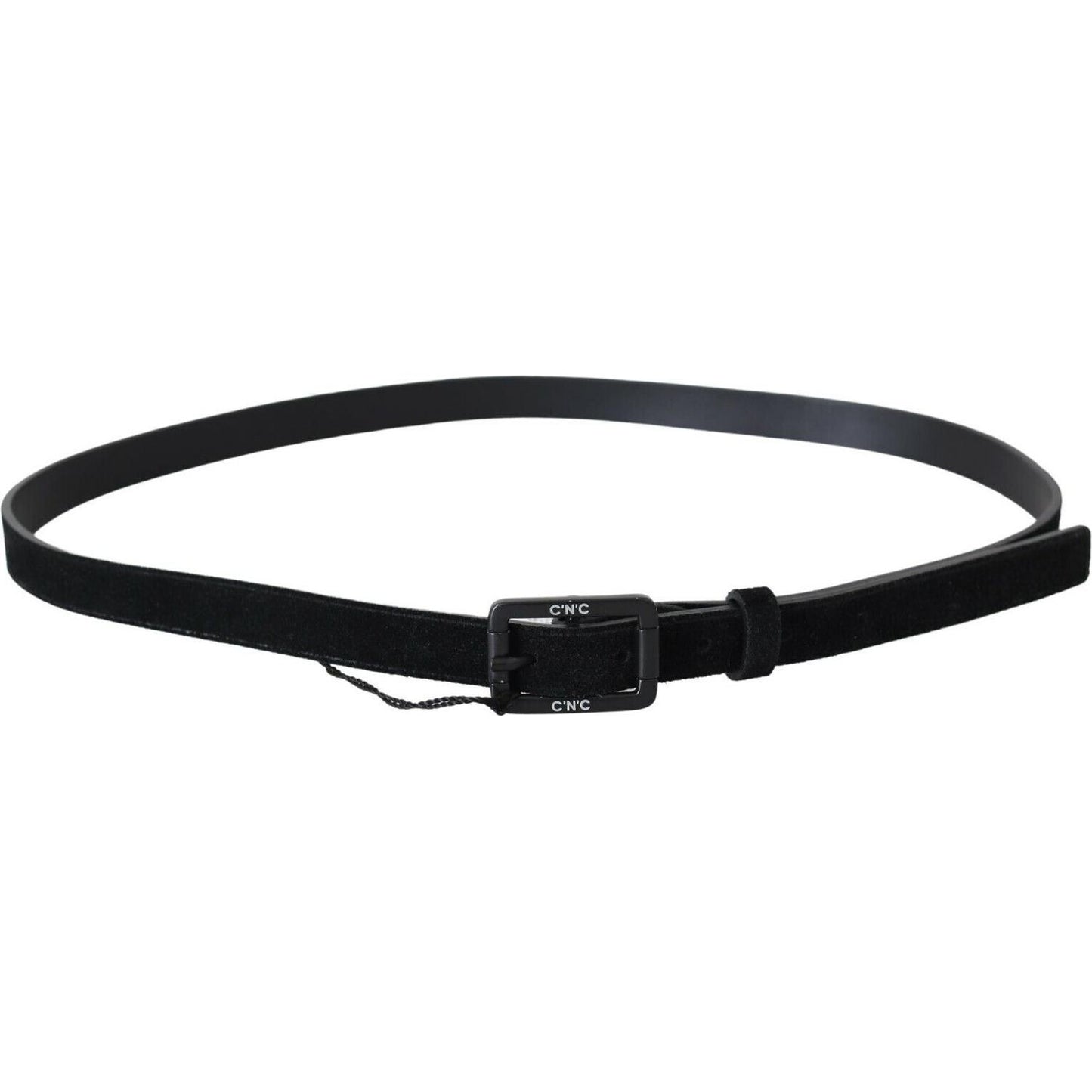 Costume National Black Leather Velvet Square Buckle Waist