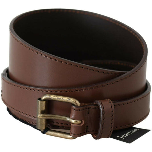 PLEIN SUD Chic Brown Leather Fashion Belt with Bronze-Tone Hardware WOMAN BELTS PLEIN SUD